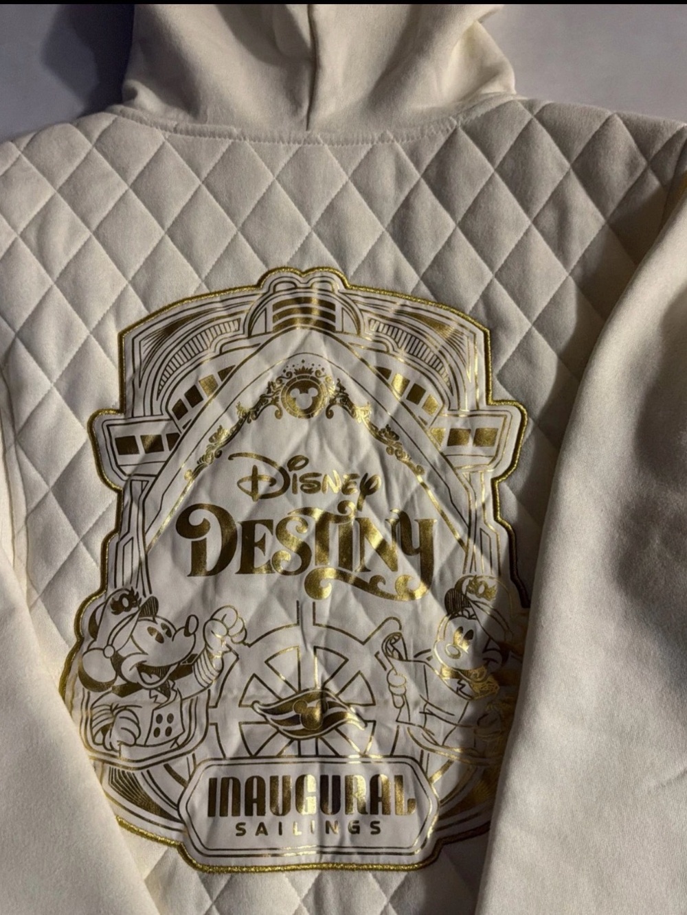 Disney Cream Quilted Hoodie with Gold Foil 'Destiny' Inaugural Sailings Graphic